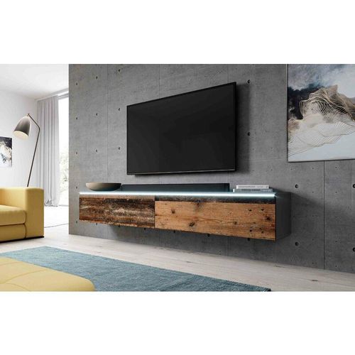 5905351233433 - TV-Kommode Bargo 160 cm Lowboard ohne led Anthrazit-old style wood - Furnix