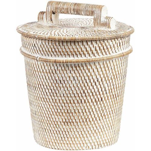 4255664813176 - Beliani - Korb weiß Rattan bemalt 21 cm hoch Aufbewahrung mit Deckel Boho Rustikales Dekor - Natürlich