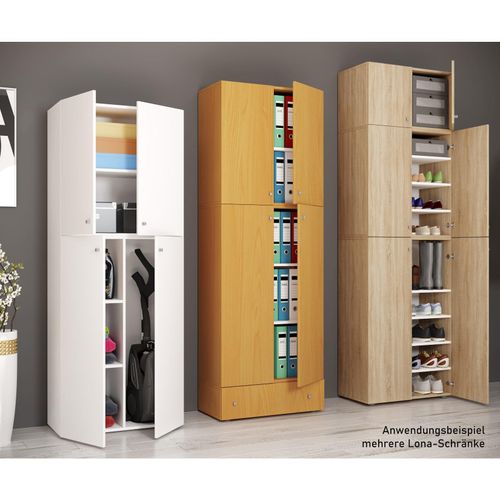 4051814413551 - XXXL Büroschrank mit 5 Fächern mit Aufsatz und Schublade moderner Aktenschrank mit Drehtüren Maße ca H 240 x B 70 x T 39 cm – Lona 5-Fach