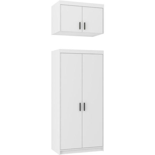 5905351234713 - Kleiderschrank mit Aufsatz eliza 2D moderne Schrank mit 2 türig Weiß - Furnix