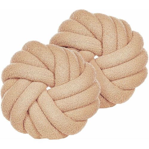 4255664818966 - Beliani - 2er-Set Knotenkissen Beige Bouclé 31 x 31 cm Plüsch Geflecht dekorativ Modern - Beige