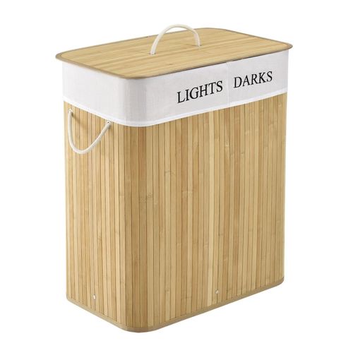 4260565520931 - Wäschekorb Curly mit Deckel – Wäschesammler Bambus – Stoff Wäschesack herausnehmbar & waschbar – 2 Fächer Wäschesortierer – 100 Liter – natur - Juskys 4260565520931 - Wäschekorb Curly mit Deckel – Wäschesammler Bambus – Stoff Wäschesack herausnehmbar & waschbar – 2 Fächer Wäschesortierer – 100 Liter – natur - Juskys