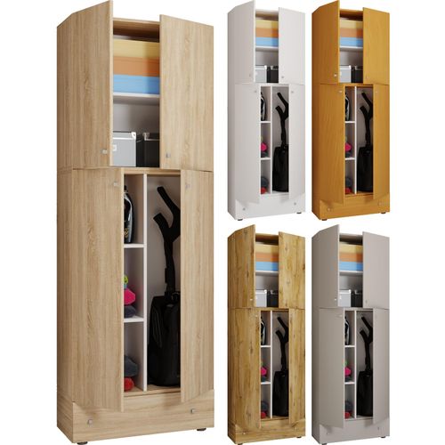 4051814413780 - Holz Besenschrank 6 Fächer Maße H 200 x B 70 x T 39 cm Haushaltsschrank Mehrzweckschrank Extra Schublade - Lona 4051814413780 - Holz Besenschrank 6 Fächer Maße H 200 x B 70 x T 39 cm Haushaltsschrank Mehrzweckschrank Extra Schublade - Lona