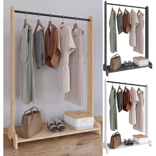 4051814426735 - Holz Kleiderschrank offener Schrank begehbarer Kleiderregal Maße ca B  B 89 x H 128 x T 35 cm - Lempu H 128 cm