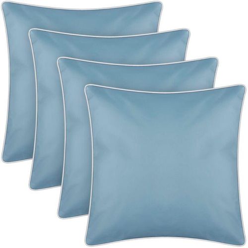 4059222061852 - Outdoor Kissen mit Paspel 4er Pack ( 45 x 45 cm ) Türkis - Dekokissen Garten Reißverschluss - Schmutz- und Wasserabweisend - abnehmbarer Bezug