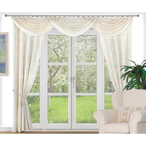4004567283933 - Mittelbogen WIRTH Zöpritz Gardinen Gr 40 cm Kräuselband 100 cm beige (natur) Fertiggardine Landhaus Gardinen Gardine