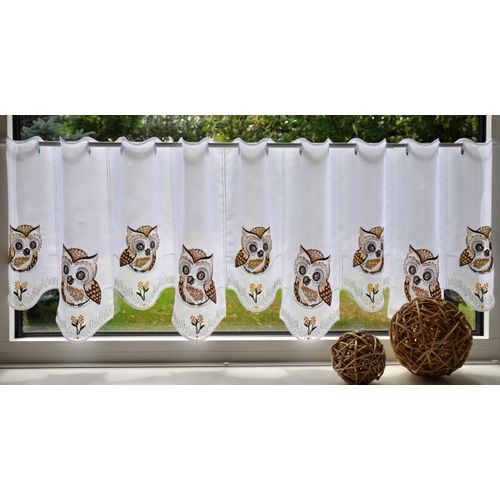 4028298295751 - Scheibengardine STICKEREIEN PLAUEN Eulen Gr 1 beige (beige braun) B80cm H40cm Voile Polyester Gardinen