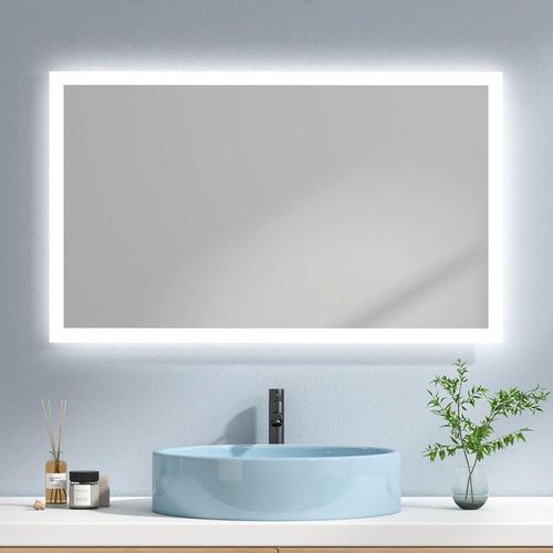 7445612274235 - Badspiegel mit Beleuchtung led Wandspiegel Badezimmerspiegel 100x60cm Kaltweißes Warmweißes Licht Knopfschalter Beschlagfrei - Emke