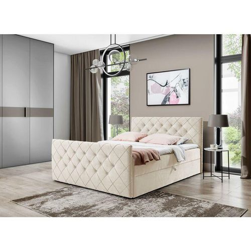 5905351238483 - Boxspringbett molie 120x200 Kopf- und Fußteil Bettkasten & Topper ev 70883 Creme - Furnix