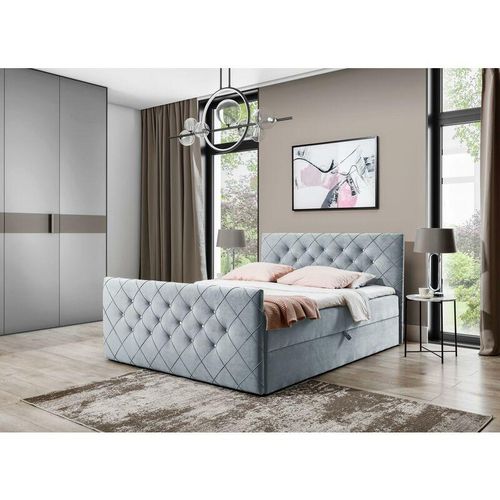 5905351238452 - Boxspringbett molie 120x200 Kopf- und Fußteil Bettkasten & Topper EV70831 Grau - Furnix