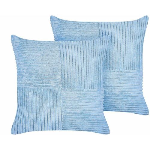 4255664818430 - Beliani - Set aus 2 Blau dekorativen Kissen aus Cord 43 x 43 cm Gestreiftes Muster modernes Design Wurfkissen - Blau