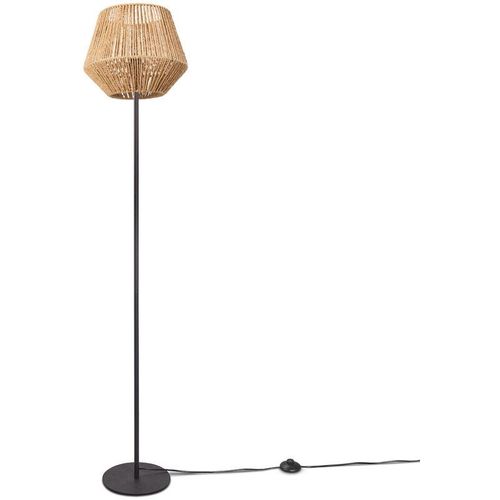 4251393981629 - Stehlampe Modern Wohnzimmer Schlafzimmer Rattan Optik Boho Korb Stehleuchte E27 Einbeinig Schwarz Natur (Ø33 cm) - Paco Home