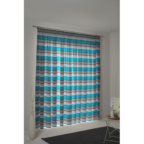 4004567064266 - Vorhang WIRTH Menorca Gardinen Gr 145 cm Kräuselband 135 cm blau (türkis) Kräuselband Gardine