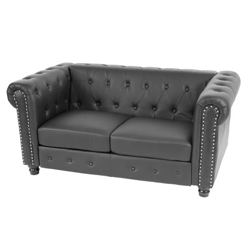 4052826151271 - Luxus 2er Sofa Loungesofa Couch Chesterfield Edinburgh Kunstleder 160cm ~ runde Füße schwarz