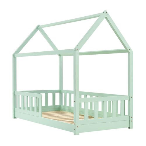 4260565524236 - Kinderbett Marli 80 x 160 cm mit Rausfallschutz Lattenrost und Dach - Hausbett für Kinder aus Massivholz - Bett in Mint - Juskys 4260565524236 - Kinderbett Marli 80 x 160 cm mit Rausfallschutz Lattenrost und Dach - Hausbett für Kinder aus Massivholz - Bett in Mint - Juskys