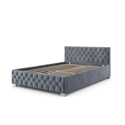 4260565528487 - Polsterbett Nizza - Bettgestell mit Lattenrost Stauraum & led Beleuchtung - Bett mit Samtbezug & Chesterfield-Steppung - 180x200 cm Grau - Juskys 4260565528487 - Polsterbett Nizza - Bettgestell mit Lattenrost Stauraum & led Beleuchtung - Bett mit Samtbezug & Chesterfield-Steppung - 180x200 cm Grau - Juskys
