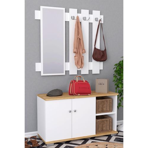 4051814420795 - Holz Sitzbank 2-tlg-Set Schuhschrank Maße H 82 x B 90 x T 33 cm Wandpaneel mit 3 Haken und einem Spiegel 2 Drehtüren 2 Fächer 2 offene Fächer - Gados XL 4051814420795 - Holz Sitzbank 2-tlg-Set Schuhschrank Maße H 82 x B 90 x T 33 cm Wandpaneel mit 3 Haken und einem Spiegel 2 Drehtüren 2 Fächer 2 offene Fächer - Gados XL