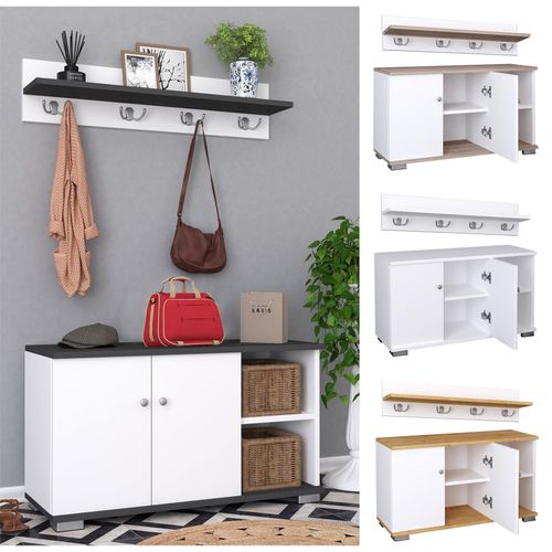 4051814420764 - Holz Sitzbank 2-tlg-Set Schuhschrank Maße H 82 x B 90 x T 33 cm Wandpaneel mit 4 Haken 2 Drehtüren 2 Fächer 2 offene Fächer - Gados L 4051814420764 - Holz Sitzbank 2-tlg-Set Schuhschrank Maße H 82 x B 90 x T 33 cm Wandpaneel mit 4 Haken 2 Drehtüren 2 Fächer 2 offene Fächer - Gados L