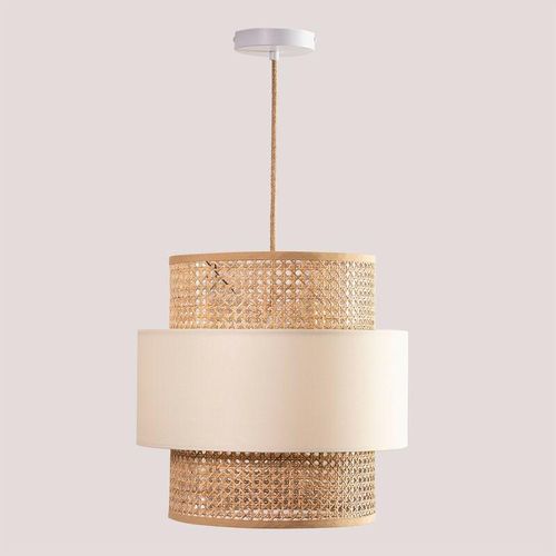 8435507952958 - Sklum - Deckenlampe aus Rattan Satu Polyester - Rattan Beige Leinen - Beige Leinen