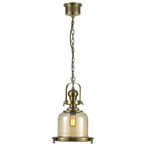 5055487424363 - Inspired Lighting - Inspired Diyas - Riley - Kleine Glocke Deckenanhänger E27 Antik Messing Cognac Glas