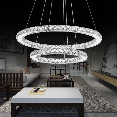 0762418228628 - 48W Moderne Kristall led Design Kreative Kronleuchter Hängelampe für Schlafzimmer Wohnzimmer Esszimmer (2 Ring Dimmbar 48W) - Aufun 0762418228628 - 48W Moderne Kristall led Design Kreative Kronleuchter Hängelampe für Schlafzimmer Wohnzimmer Esszimmer (2 Ring Dimmbar 48W) - Aufun
