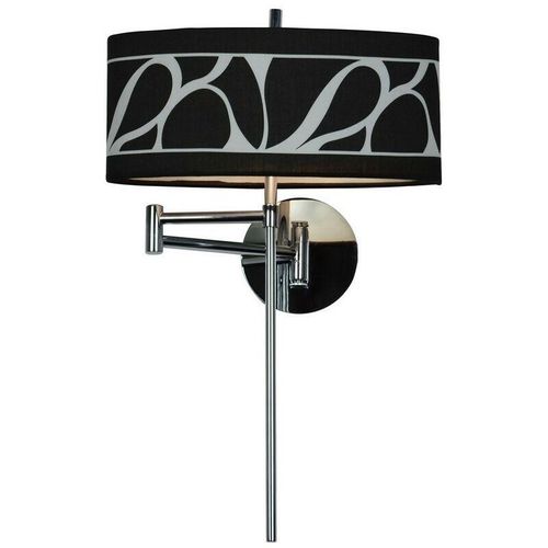 5055498604662 - Inspired Lighting - Inspired Mantra Manhattan Wandleuchte mit 1 Licht E14-Schwenkarm poliertes Chrom Milchglas mit schwarz gemustertem Schirm