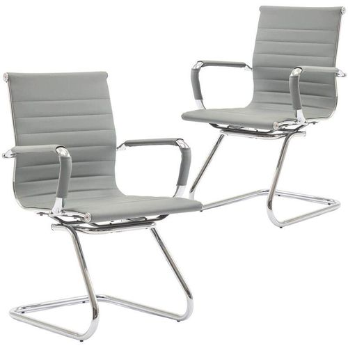 0841793140180 - Wahson Office Chairs - 2er Set Besucherstuhl Freischwinger aus PU-Leder Konferenzstuhl Schwingstuhl mit Chromgestell Grau