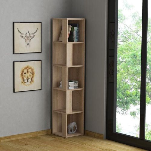 8680812130373 - Decortie - Piano Modern Eckregal Bücherregal Display Unit Eiche Natur Hoch 1589cm - Oak