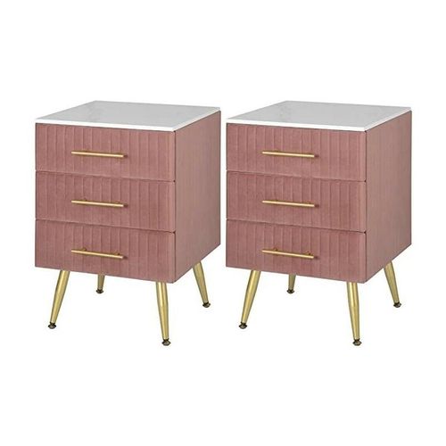 4063425131120 - Woltu - 2er Set Nachttisch Nachtschrank für Boxspringbett Kommode mit Schubladen aus Massivholz einfache Montage Stabil 405x41x62cm Rosa