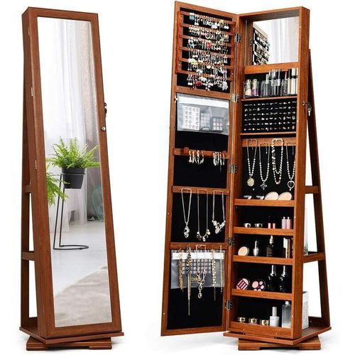 0661706097840 - 2 in 1 Schmuckschrank & Leiterregal mit Ganzkoerperspiegel und kleinem Schminkspiegel Schmuck Spiegelschrank abschliessbar und drehbar Schmuckregal