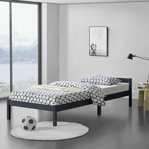 4059438148378 - [encasa] - Holzbett Nakkila 90x200 cm Doppelbett mit Kopfteil Dunkelgrau encasa - Dunkelgrau