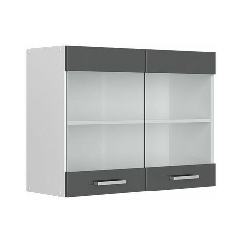 4251421927544 - Glashängeschrank R-Line 80 cm Weiß Anthrazit Hochglanz modern Vicco