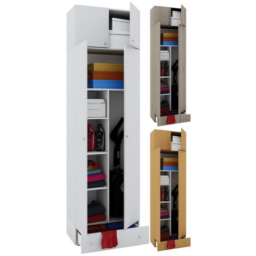 4051814352829 - Holz- Besenschrank 6 Fächer Maße B 70 x H 237 x T 40 cm Haushaltsschrank Mehrzweckschrank Aufsatz mit 2 Türen Extra Schublade - Vandol 4051814352829 - Holz- Besenschrank 6 Fächer Maße B 70 x H 237 x T 40 cm Haushaltsschrank Mehrzweckschrank Aufsatz mit 2 Türen Extra Schublade - Vandol