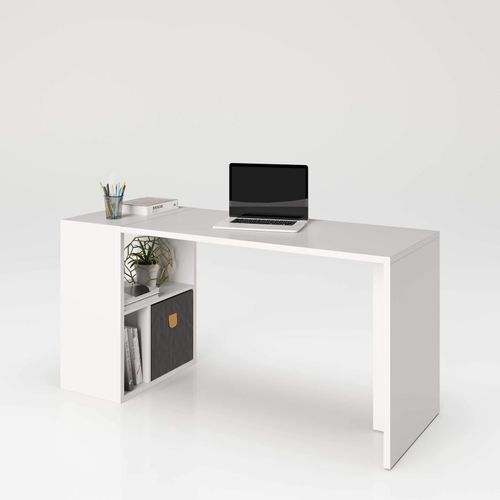 7640136872107 - Fortuna - SET  Regal mit 3 Fächern inkl Schreibtischanbau Bücherregal Büroregal Raumteiler Fächer in asymmetrischer Aufteilung weiss