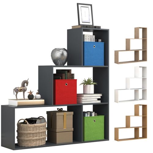 4051814428166 - Standregal Holz Stand Treppenregal Stufenregal Standregal Raumteiler Bücherregal Dubila M Gr 117 grau (anthrazit) B117cm H123cm T29cm Holzwerkstoff Holz Spanplatte Regale