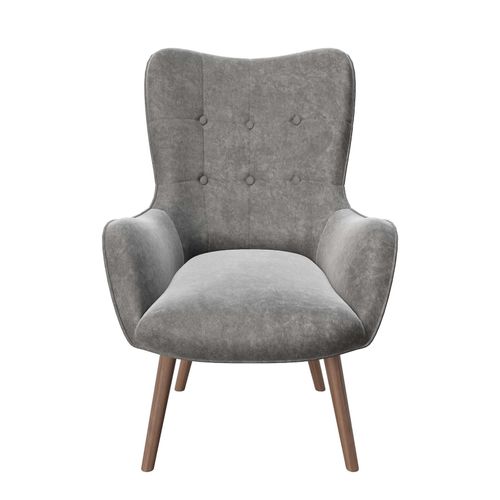 7640136860746 - PLAYBOY - Sessel BRIDGET gepolsterter Lehnensessel Samtstoff in Grau mit Massivholzfüssen Retro-Design