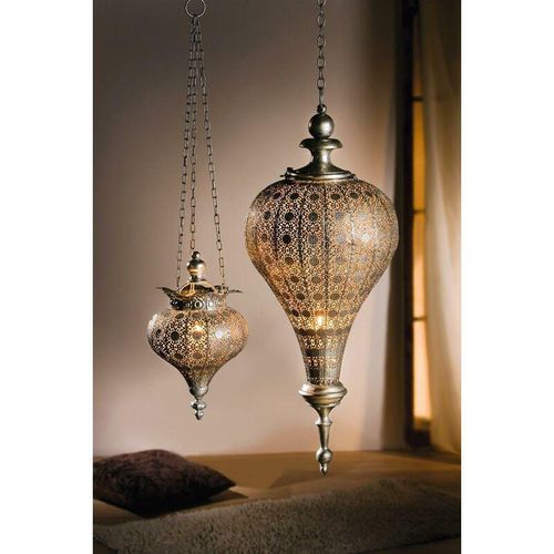 4260475579173 - Hängewindlicht Fata Morgana klein aus Metall 73 cm hoch mit Kette orientalische Laterne Kerzenhalter Gartenlaterne Hängelaterne Metalllwindlicht