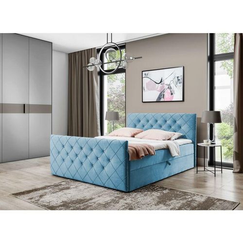 5905351238469 - FURNIX Boxspringbett MOLIE 120x200 Kopf- und Fußteil Bettkasten & Topper EV 70839 Blau