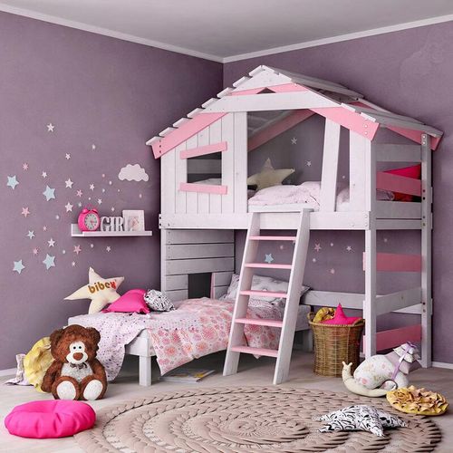 0798003599279 - Hochbett - Doppelbett Kinderbett - Etagenbett Länge 200 x Breite 90 cm mit Unterbett - Rosa - Bibex 0798003599279 - Hochbett - Doppelbett Kinderbett - Etagenbett Länge 200 x Breite 90 cm mit Unterbett - Rosa - Bibex