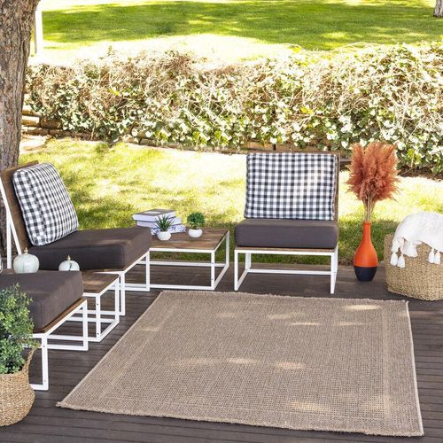 0889292503877 - Surya - Teppich Outdoor Indoor Terrasse Balkon Wohnzimmer Jute Effekt Braun und Schwarz 120 x 170 cm