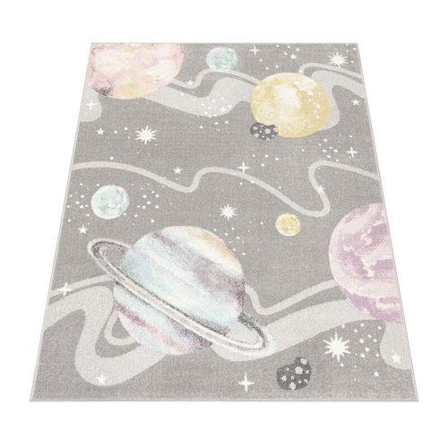 4061981210242 - Paco Home Kinderteppich Teppich Kinderzimmer Junge Mädchen Weltraum Planeten Sterne Grau 160x220 cm