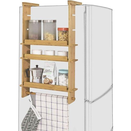 4251388605783 - SoBuy KCR03-N Design Hängeregal für Kühlschrank Gewürzregal mit 3 verstellbaren Ablagen Küchenregal aus Bambus Natur BHT ca 42x73x10cm