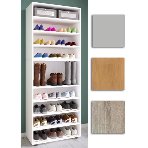 4051814413933 - Holz-Schuhregal Maße H 183 x B 70 x T 37 cm Allzweckschrank 9 Fächer ohne Türen – Lona