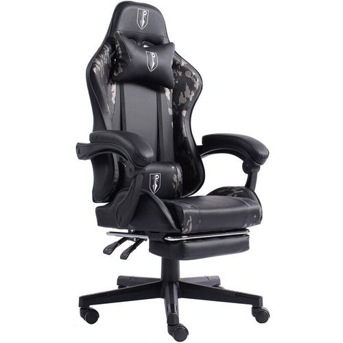 4250931574750 - Gaming Chair im Racing-Design mit flexiblen gepolsterten Armlehnen - ergonomischer PC Gaming Stuhl in Lederoptik - Gaming Schreibtischstuhl mit ausziehbarer Fußstütze und extra Stützkissen