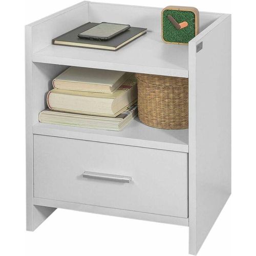 4251388602676 - SoBuy FBT66-W Nachttisch Nachtschrank Beistelltisch mit 1 Schublade und 2 Ablagen weiß BHT ca 38x45x35cm