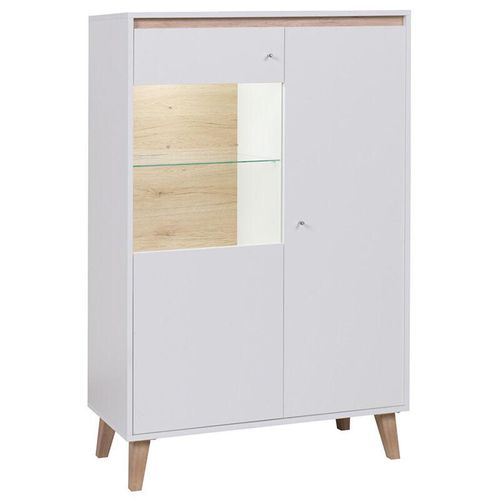 4066075074199 - Wohnzimmer Highboard Vitrine in weiß mit San Remo Eiche Nb ORTONA-132 B H T ca 90 1365 40 cm - weiß