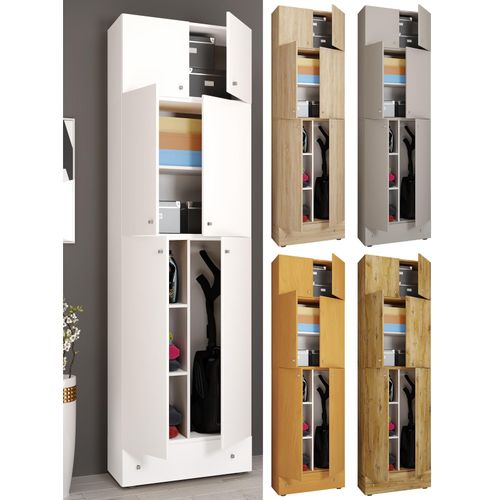 4051814413803 - Holz Besenschrank 6 Fächer Maße H 240 x B 70 x T 39 cm Haushaltsschrank Mehrzweckschrank Aufsatz mit 2 Türen Extra Schublade - Lona 4051814413803 - Holz Besenschrank 6 Fächer Maße H 240 x B 70 x T 39 cm Haushaltsschrank Mehrzweckschrank Aufsatz mit 2 Türen Extra Schublade - Lona