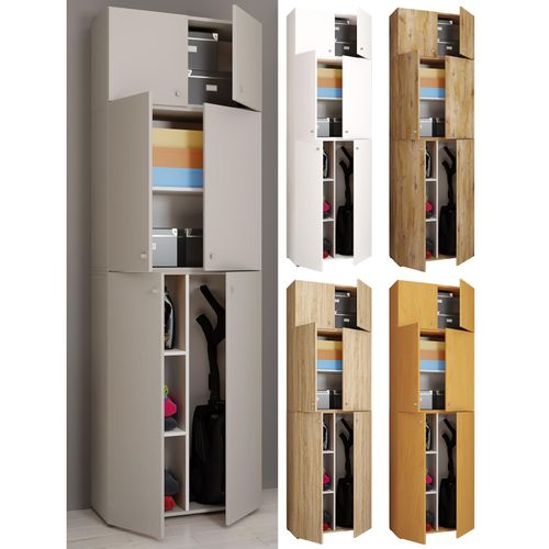 4051814413728 - Holz Besenschrank 6 Fächer Maße H 223 x B 70 x T 39 cm Haushaltsschrank Mehrzweckschrank Aufsatz mit zwei Türen - Lona 4051814413728 - Holz Besenschrank 6 Fächer Maße H 223 x B 70 x T 39 cm Haushaltsschrank Mehrzweckschrank Aufsatz mit zwei Türen - Lona