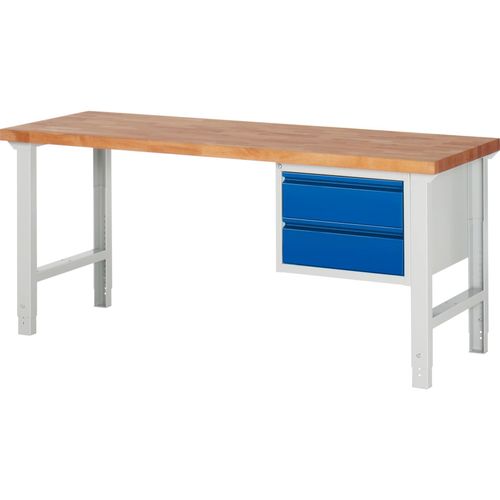 4040376122551 - Werkbank BxTxH 2000x700x790-1140 mm Platte Buche 40 mm 40 mm 2 Schubladen 180 mm ral 7035 5010 4040376122551 - Werkbank BxTxH 2000x700x790-1140 mm Platte Buche 40 mm 40 mm 2 Schubladen 180 mm ral 7035 5010