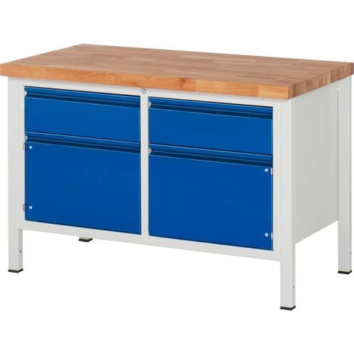 4040376902894 - Werkbank BxTxH 1250x700x840 mm Platte Buche 40 mm 2 Schubladen 180 mm 2 Türen 360 mm RAL 7035 5010 4040376902894 - Werkbank BxTxH 1250x700x840 mm Platte Buche 40 mm 2 Schubladen 180 mm 2 Türen 360 mm RAL 7035 5010